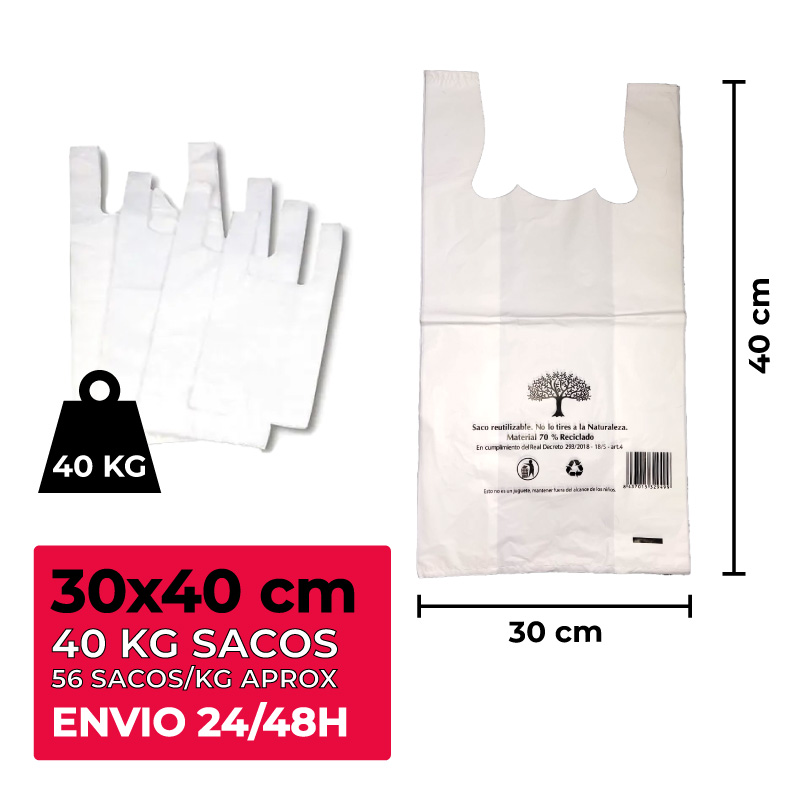 Saco Plástico Reciclado 30x40 BRANCA GALGA 200 (40 KG)